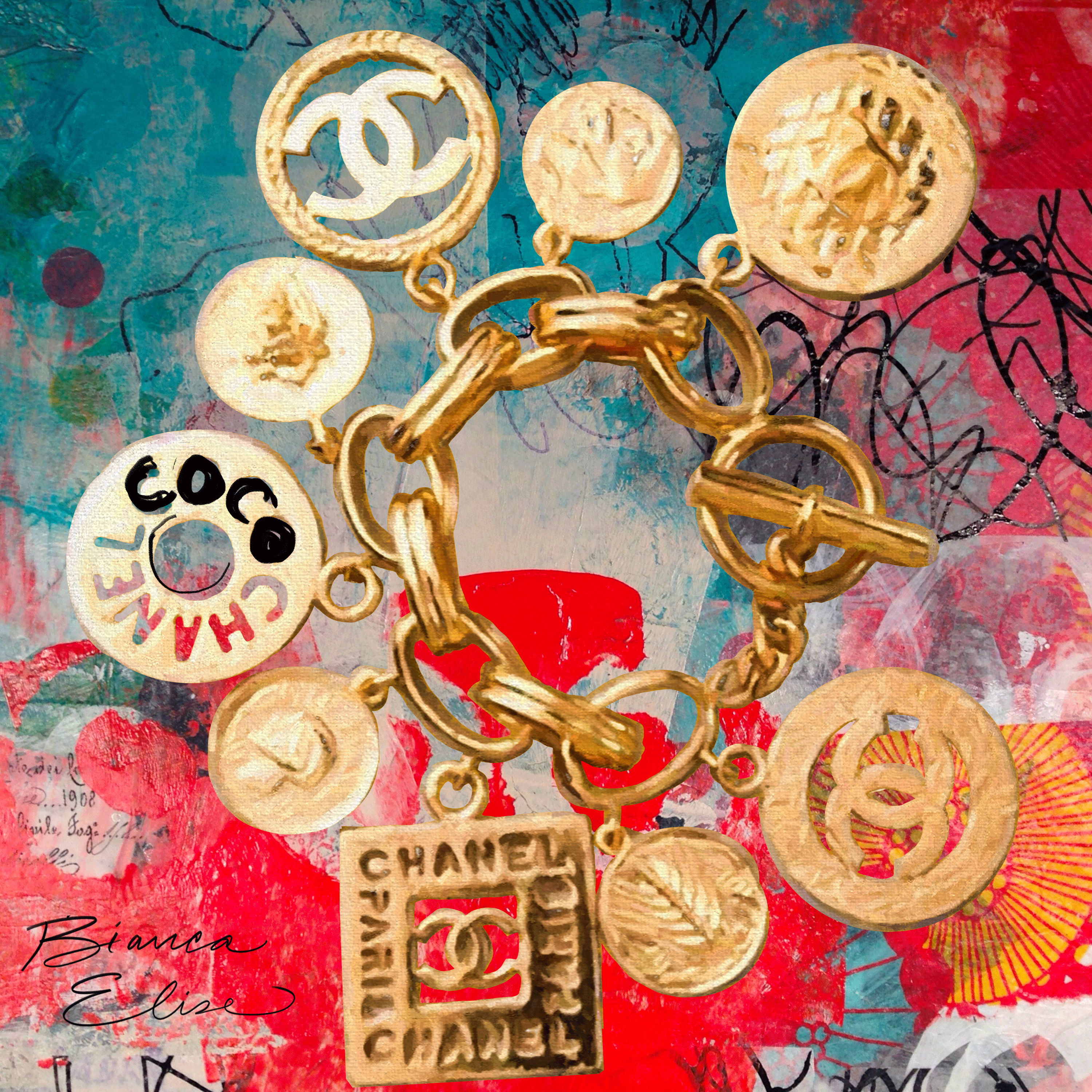 "Chanel Charmer"  24" x 24" | Bianca Elise Art © 2016  | mixed media | AVAILABLE